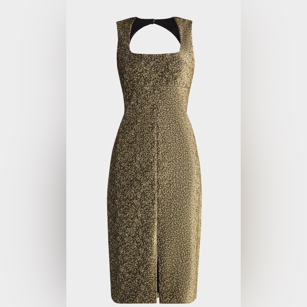 Aidan Mattox Gold Jacquard Stretch Midi Dress. Size 4. Brand new with tags.